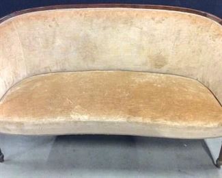 Tan Toned Carved Wooden Upholstered Loveseat