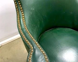 Vintage Green Vinyl Arm Chair W Nailhead Trim