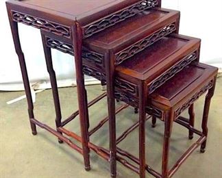 Vintage Carved Wooden Nesting Tables