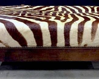 Zebra Hide Upholstered Footed Ottoman