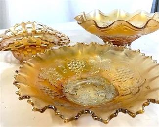 Lot 3 Vintage Rainbow Orange Carnival Glass