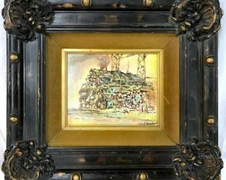 Framed Lithograph on Board, Railway Scene