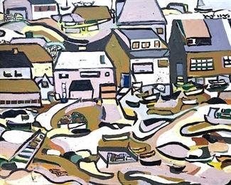 Signed Anne PAIGE Oil on Board Folk Art