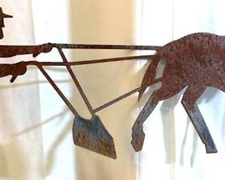 Man Plowing Field Vintage Iron Lawn Ornament