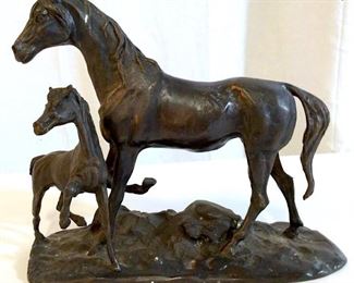 Vintage Bronze tnd Horse & Yearling Statue