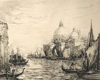 Pair Signed & Numbered Engravings of Venice Canals