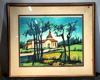 Vintage Signed Acrylic Painting of Church