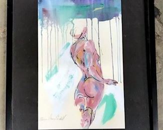 Signed Mixed Media Artwork, Nude Figure Study