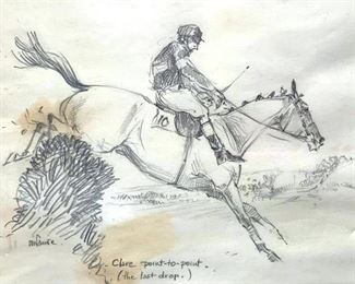 Signed Pencil Drawing, Horse Jumping