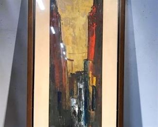 Signed Israeli Acrylic Painting, Street Scene