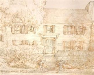 Vintage Signed Drawing of House