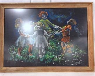 Framed vintage pastel under matte glass
