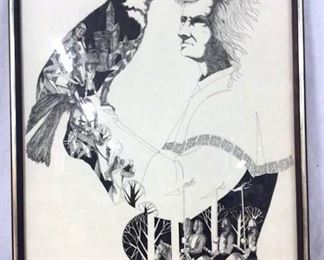 Framed Drawing in Pen