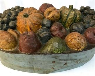 Vintage Paper Mache Still Life Fruit Art, Signed