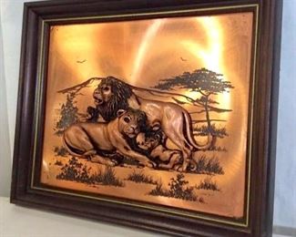 Copper plate & material composite lion art