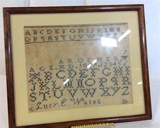 Antique needlepoint alphabet sampler c. 1829