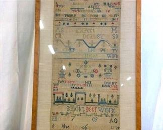 Antique alphabet sampler w Floral motifs c.1739