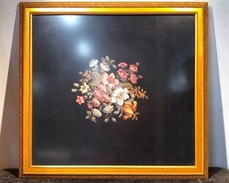 Vintage Hand-Stitched Floral Needlepoint, Framed