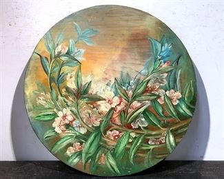 Floral Painting on Round Wood Board