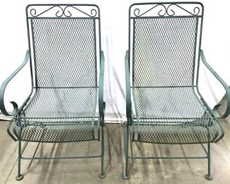Pair Green Toned Outdoor Metal Chairs