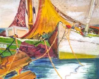Signed Mid-Century Gouache On Paper