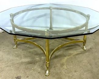 Brass Toned Metal Glass Topped Coffee Table