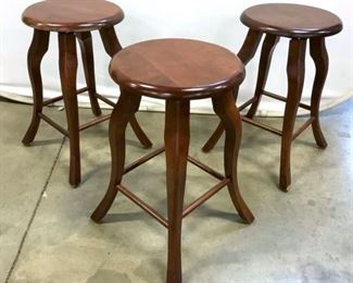 Set 3 Mahogany Toned Wooden Stools