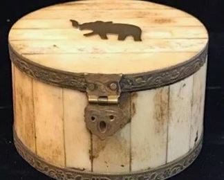 Natural Bone & Brass Trinket Box w Elephant Accent