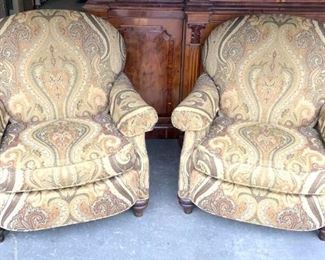 Pair HENREDON Paisley Upholstered Club Chairs