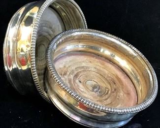 Pair Antique Silver Plated Wine Bottle Coasters