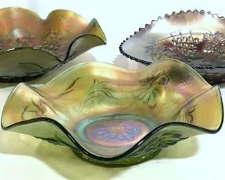 Lot 3 Amber Carnival Depression Glass Bowls