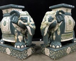 Pair Glazed Ceramic Elephant Plant Stands