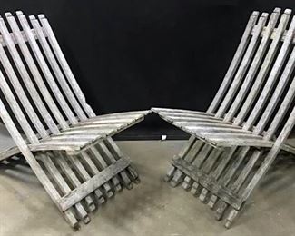 Pair Teak Wood Foldable Chairs