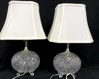 Pair Footed Diamond Pattern Glass Lamps