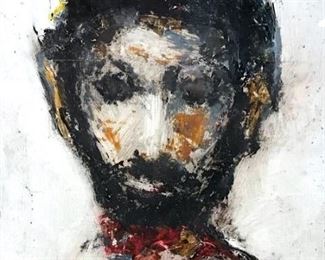 Signed Expressionist Portrait Painting on Paper
