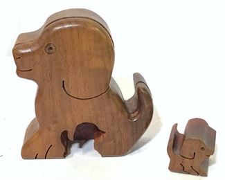 Wooden Puppy Dog Brain Puzzle Box