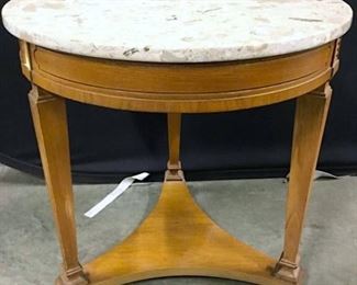 Round Wooden Side Table W Stone Top