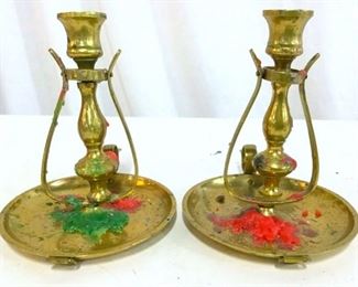 2Gold Toned Brass Swinging Candlesticks W Handles