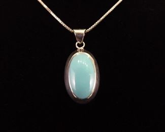 .925 Sterling Silver Inlayed Turquoise Enamel Pendant Necklace