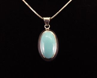 .925 Sterling Silver Inlayed Turquoise Enamel Pendant Necklace
