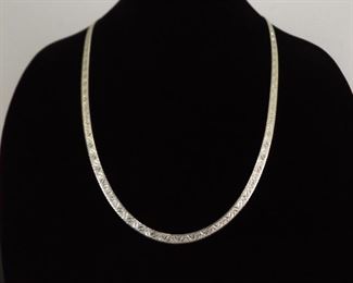 .925 Sterling Silver Wide, Heavy, and Long Etched Herringbone Necklace