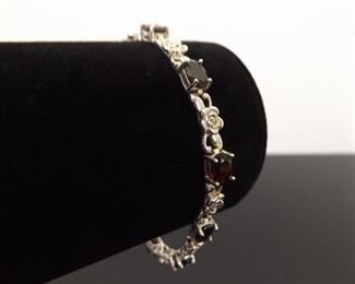 .925 Sterling Silver Faceted Garnet Bracelet