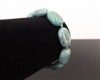 .925 Sterling Silver Turquoise Semi Polished Cabochon Bracelet