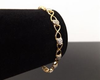 .925 Sterling Silver Diamond Accented Infinite Heart Vermeil Bracelet
