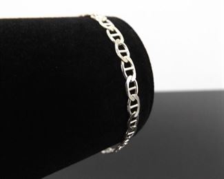 .925 Sterling Silver Etched Mariner Link Bracelet
