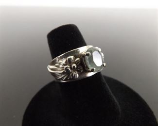 .925 Sterling Silver Faceted Prehnite Ring Size 6