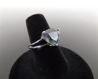 .925 Sterling Silver Trillion Cut Mystic Quartz Ring Size 6.5