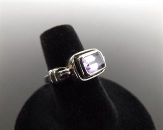 .925 Sterling Silver Emerald Cut Amethyst Ring Size 6