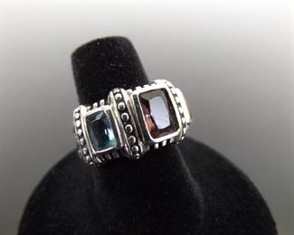 .925 Sterling Silver Amethyst, Topaz, and Citrine Ring Size 7
