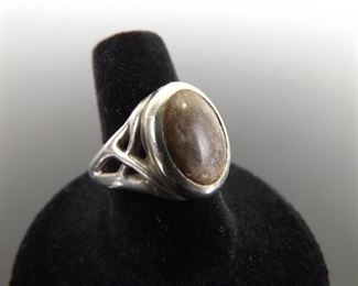 .925 Sterling Silver Antique Rhino Horn Cabochon Ring Size 8